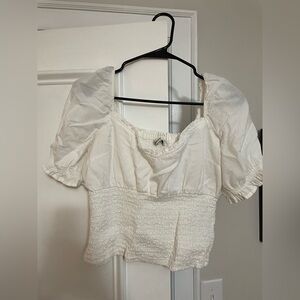 Abercrombie White Puff Sleeve Smocked Top